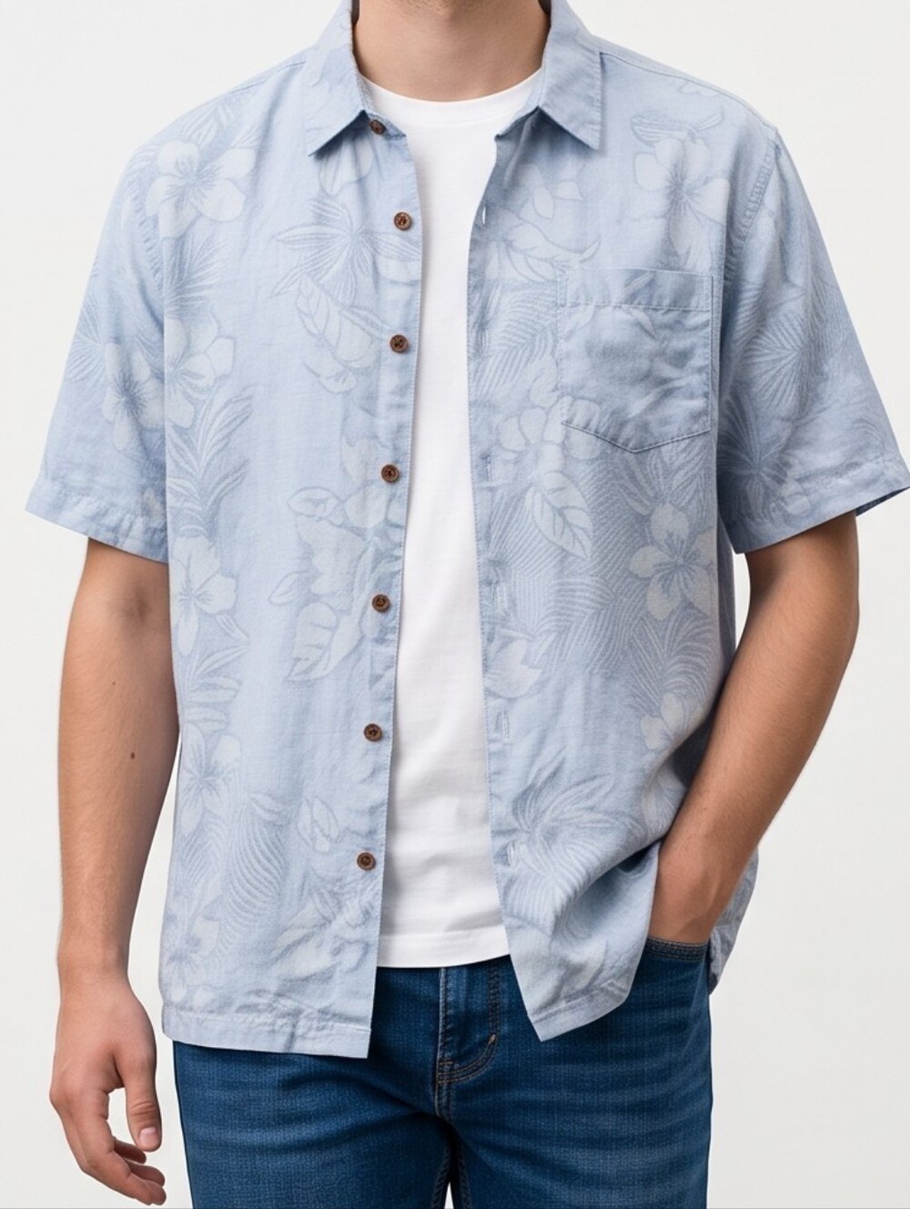 Tommy Bahama Light Blue Short-Sleeve Button-Down Camp Shirt 100% Silk XL